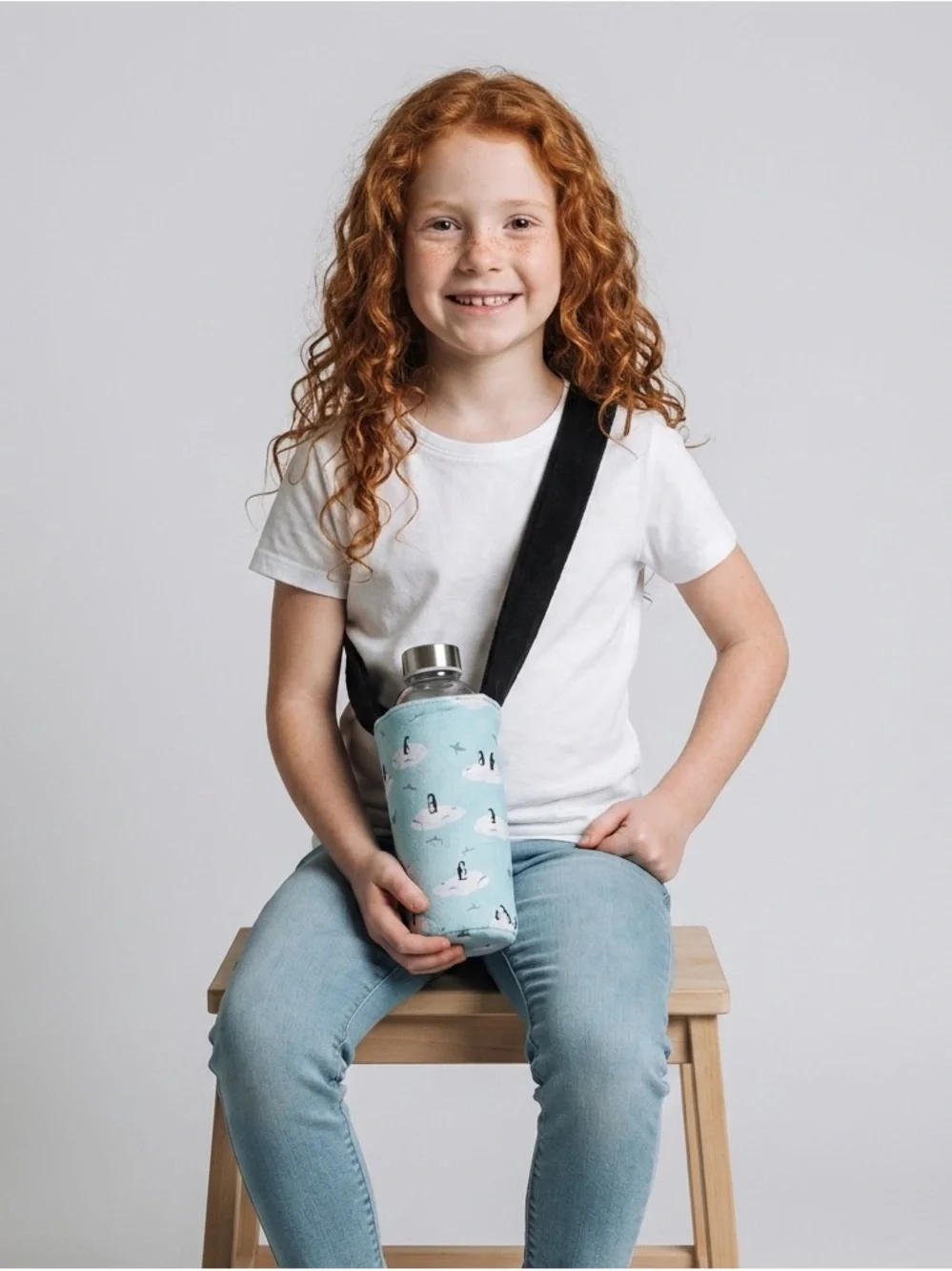 Mushroom Floral Water Bottle Carrier with Purple Strap